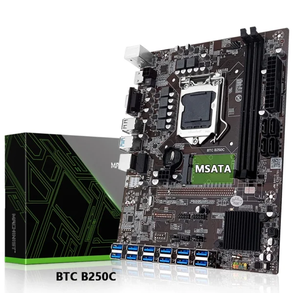 BTC B250C mineração placa-mãe suporte LGA1151 CPU DDR4 mSATA + 12xPCIe para USB3.0 slot de placa gráfica