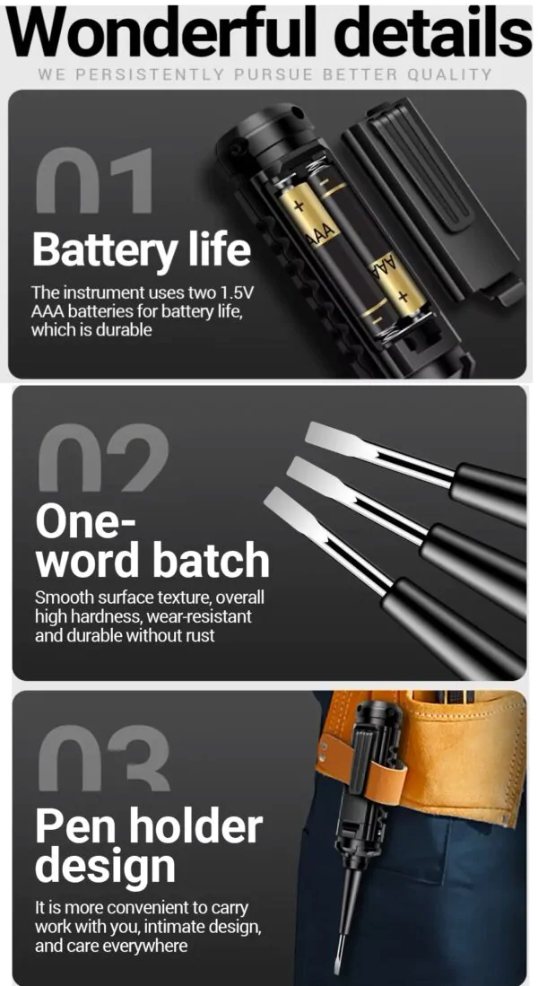 ANENG B15 Chave de Fenda Elétrica Profissional Detecção de Tensão AC Teste de Indução Destaque Luz Colorida - Image 6