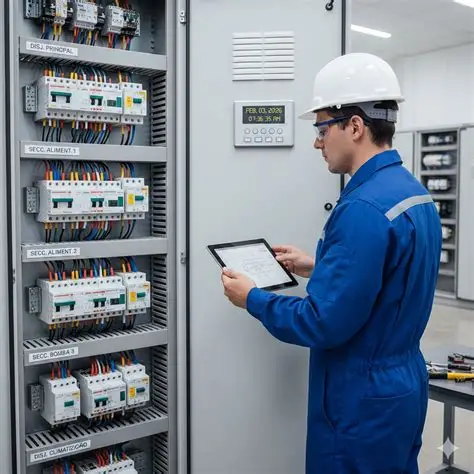 Engenheiro analisando painel elétrico